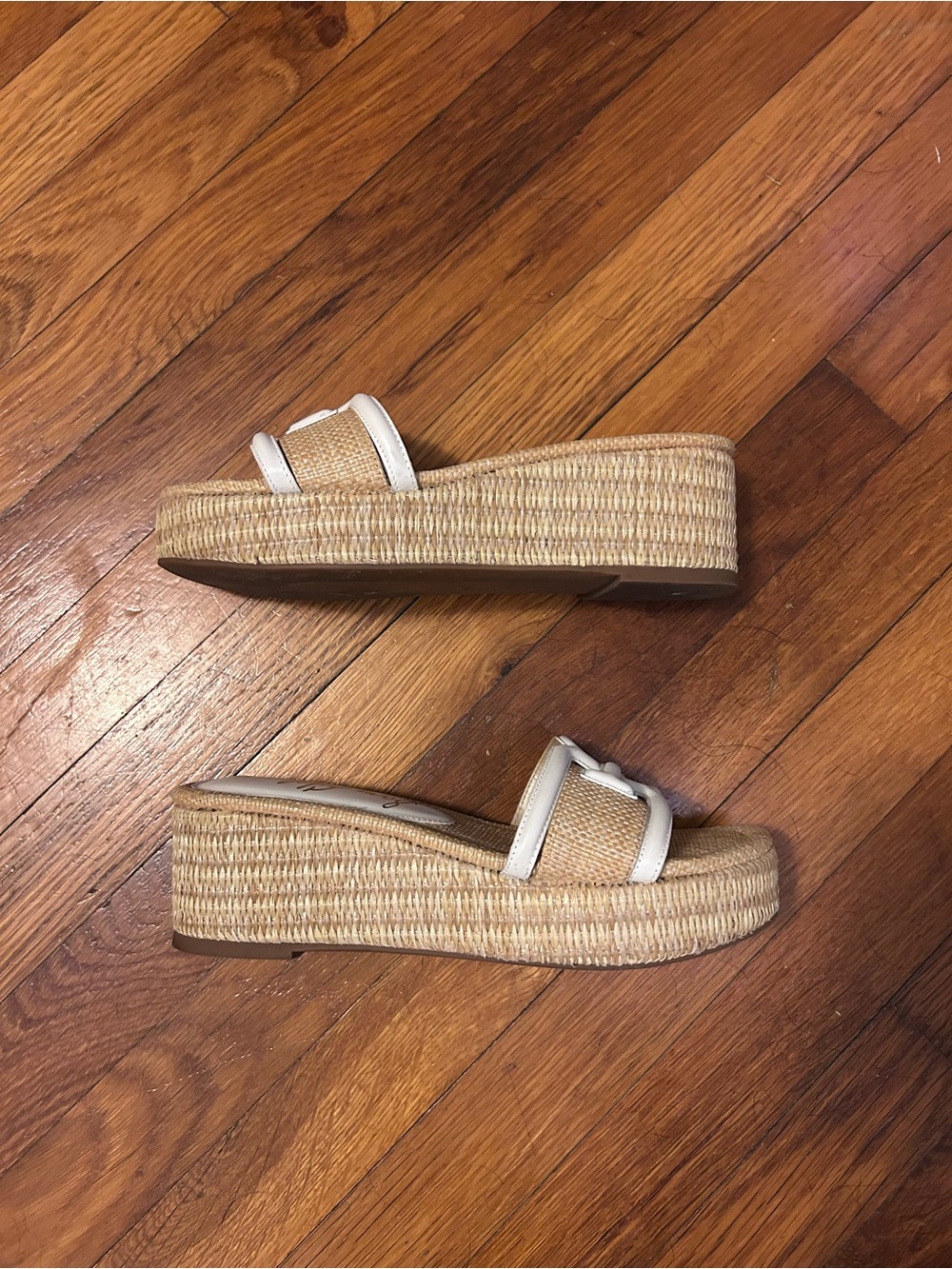 Sam Edelman Pauleena Raffia Double E Logo Platform Wedge Slide Sandals - Picture 4 of 6